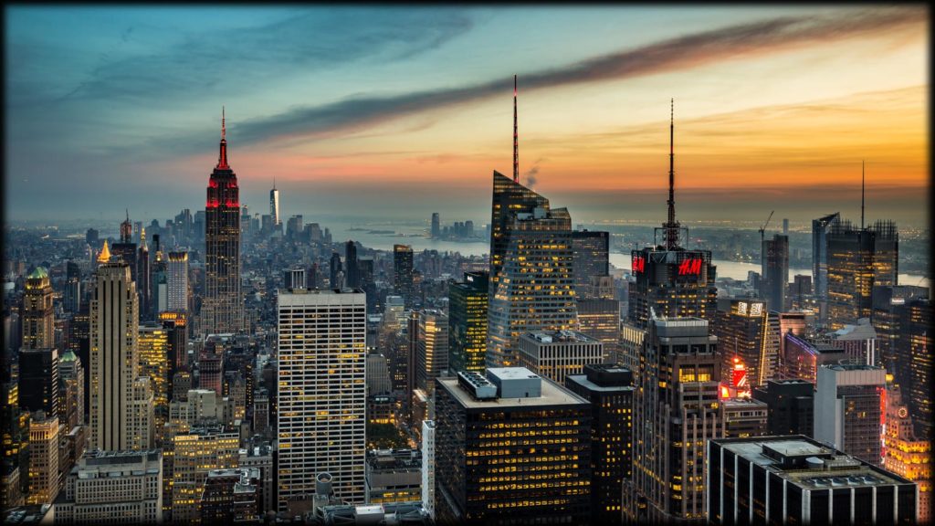 New York City skyline at dusk