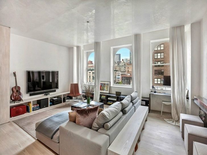 Luxury NYC apartment interior with skyline views